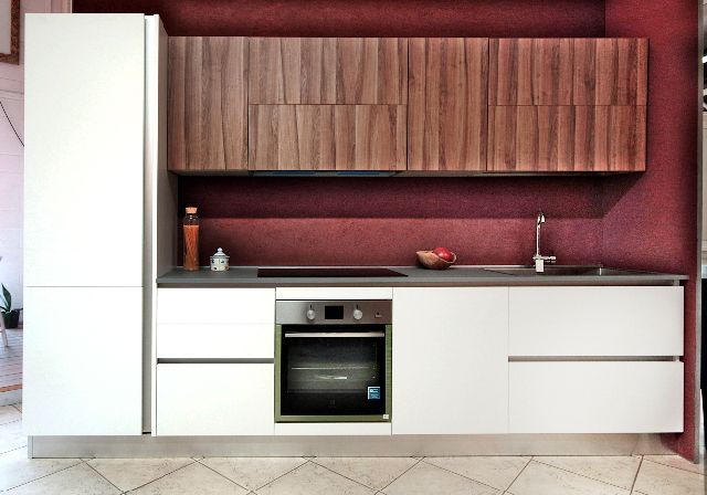 Cucina Parete Bianca, Pensili Legno - Moderno  